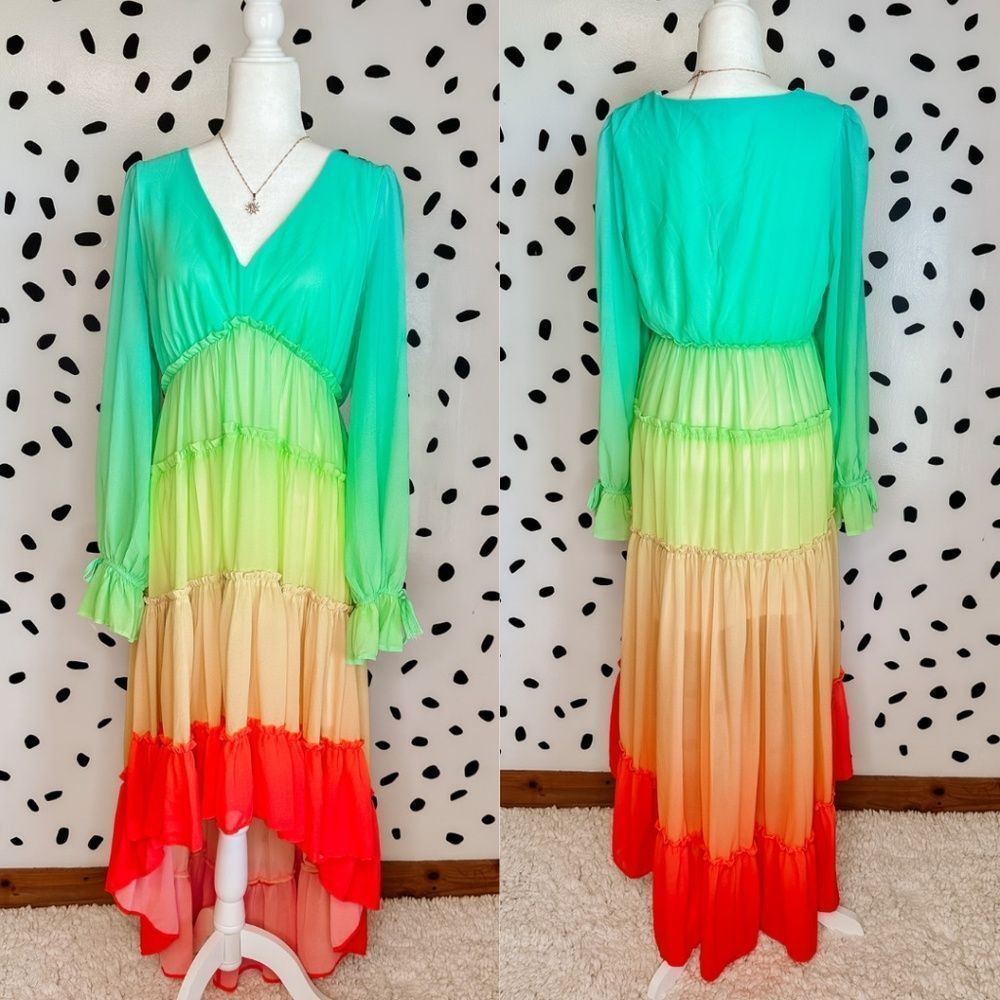Rainbow Striped High Low Vacation Dress